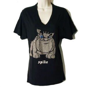 Opium Society 100% Cotton Spike the Bulldog V-Neck T-shirt S Silver Bling
